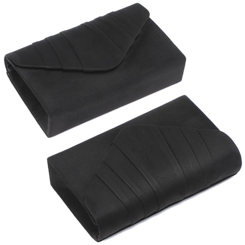 Dasein Womens Evening Bag Velvety Pleated Envelope Clutch Handbag Wedding Party Bridal Purse (Black) - Image 3